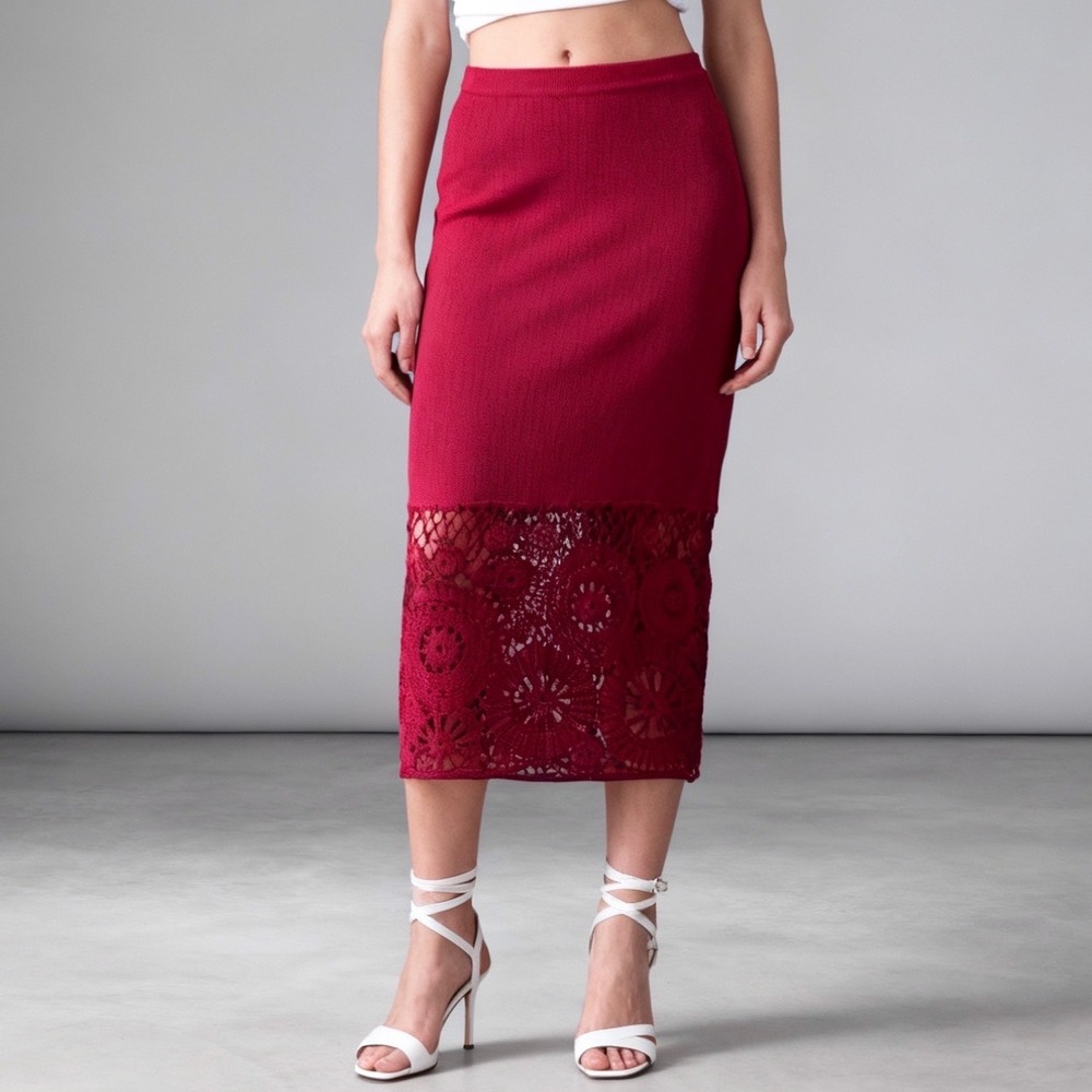 House of Harlow 1960 Crochet Midi Skirt Boho Resort Wear Fuchsia Pink Medium